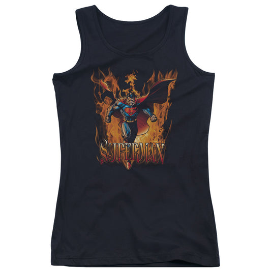 Superman Through The Fire Womens Tank Top Shirt Black