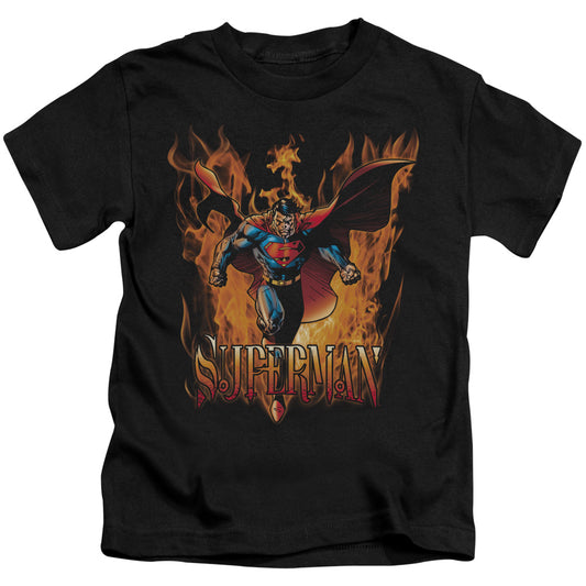 Superman Through The Fire Juvenile Kids Youth T Shirt Black