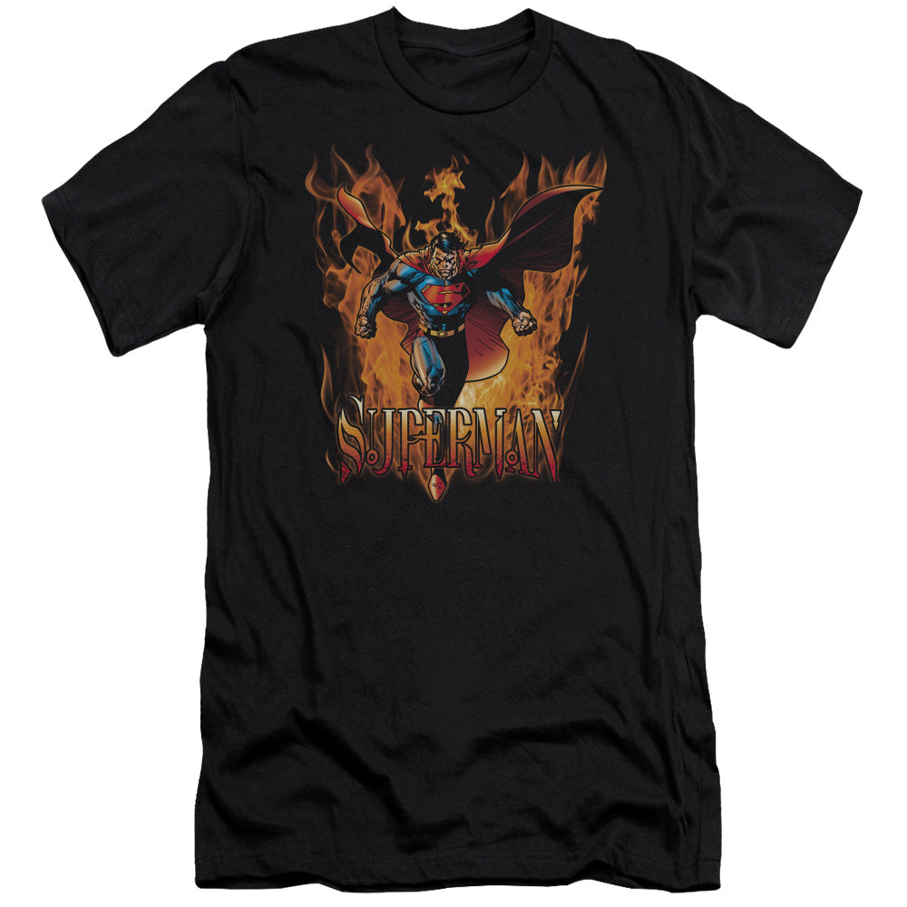 Superman Through The Fire Slim Fit Mens T Shirt Black