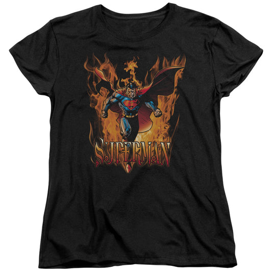 Superman Through The Fire Womens T Shirt Black