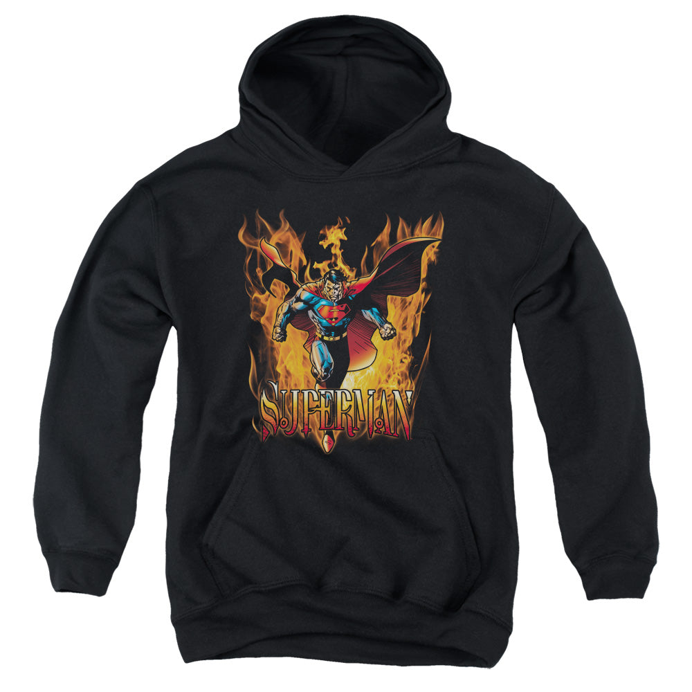 Superman Through The Fire Kids Youth Hoodie Black