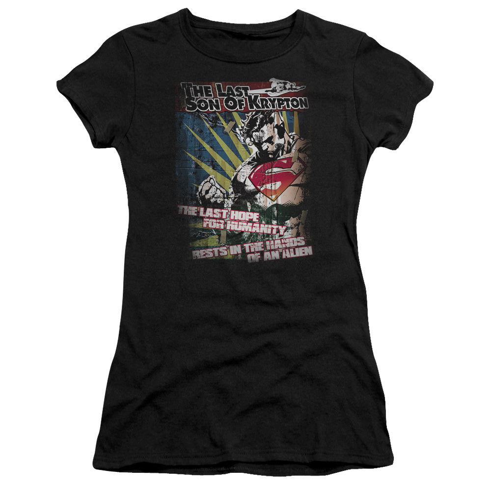 Superman Last Hope Junior Sheer Cap Sleeve Womens T Shirt Black