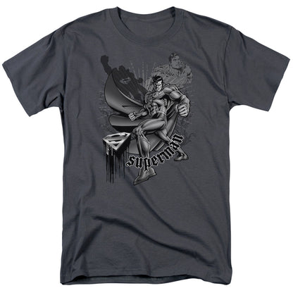 Superman Fight And Flight Mens T Shirt Charcoal