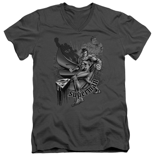 Superman Fight And Flight S S Adult V Neck Charcoal