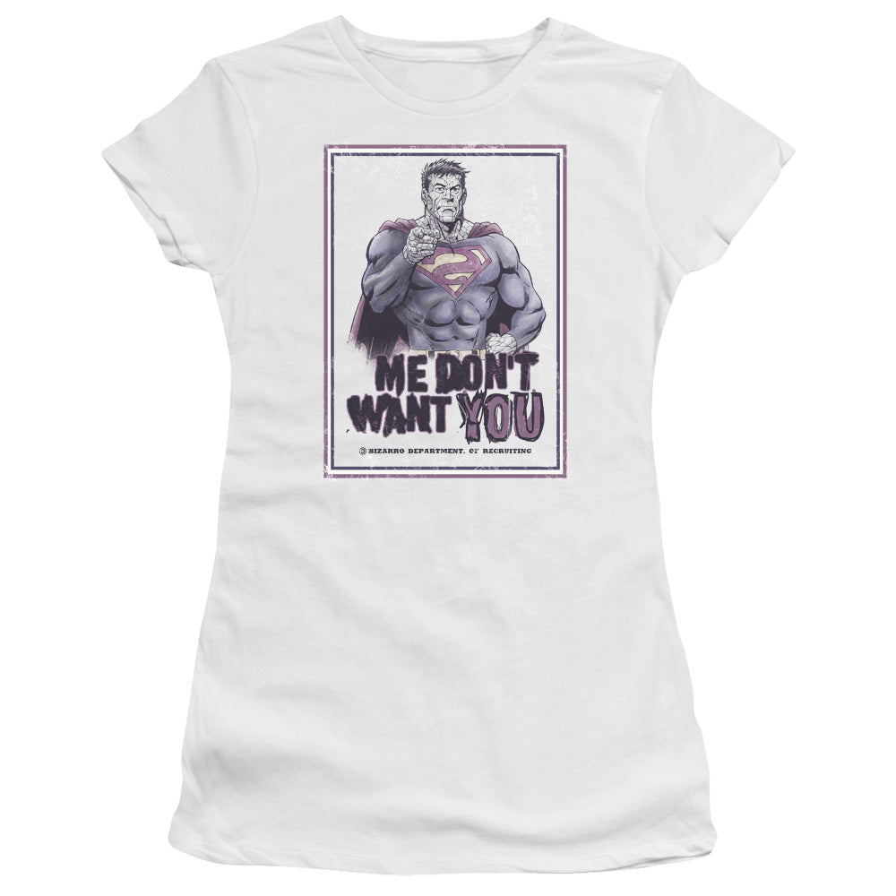 Superman Dont Want You Junior Sheer Cap Sleeve Womens T Shirt White