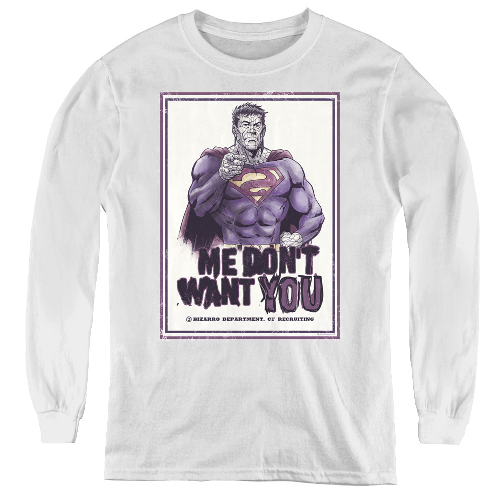 Superman Dont Want You Long Sleeve Kids Youth T Shirt White