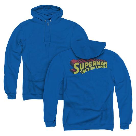 Superman Superman In Back Print Zipper Mens Hoodie Royal Blue