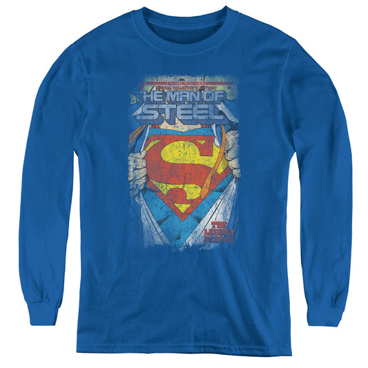 Superman Legendary Long Sleeve Kids Youth T Shirt Royal Blue