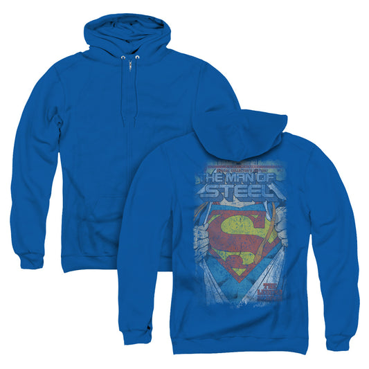 Superman Legendary Back Print Zipper Mens Hoodie Royal Blue