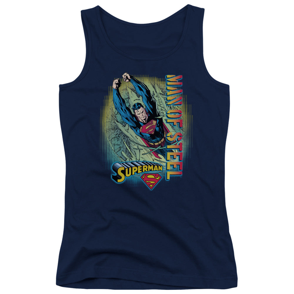 Superman Breakthrough Womens Tank Top Shirt Navy