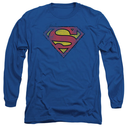 Superman Destroyed Supes Logo Mens Long Sleeve Shirt Royal Blue