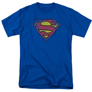 Superman Destroyed Supes Logo Mens T Shirt Royal Blue