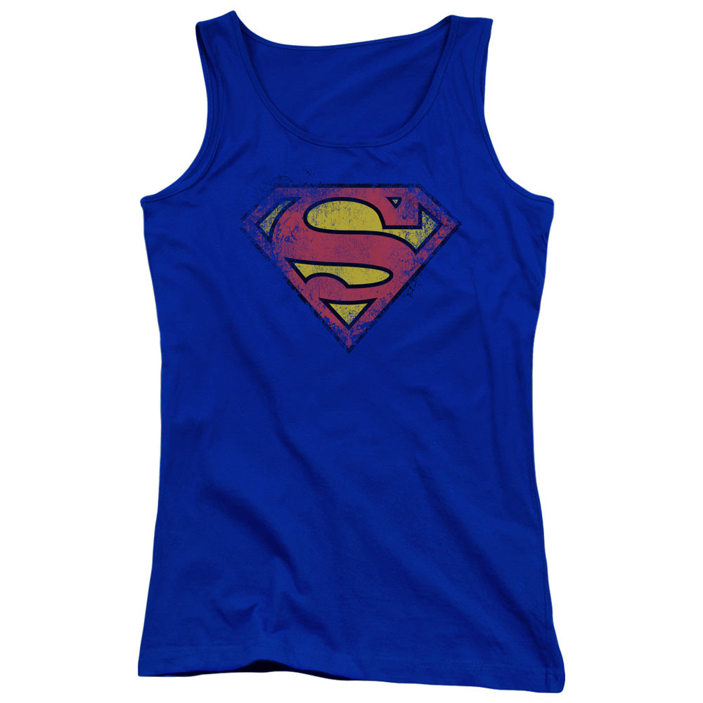 Superman Destroyed Supes Logo Womens Tank Top Shirt Royal Blue