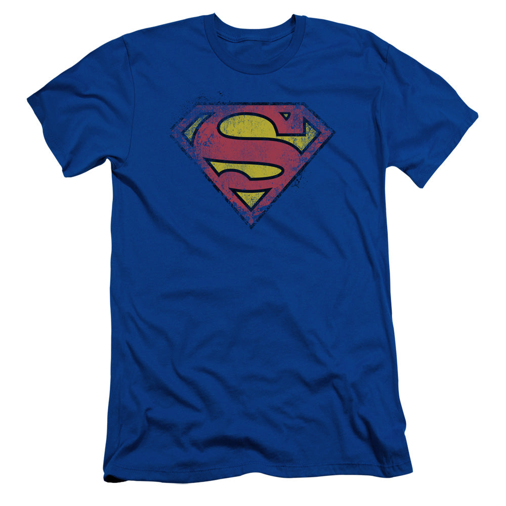 Superman Destroyed Supes Logo Slim Fit Mens T Shirt Royal Blue