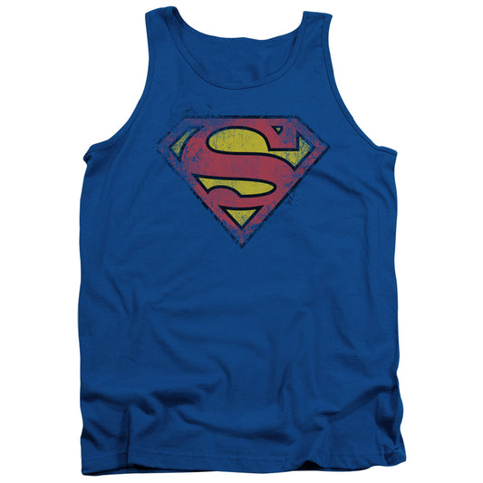 Superman Destroyed Supes Logo Mens Tank Top Shirt Royal Blue