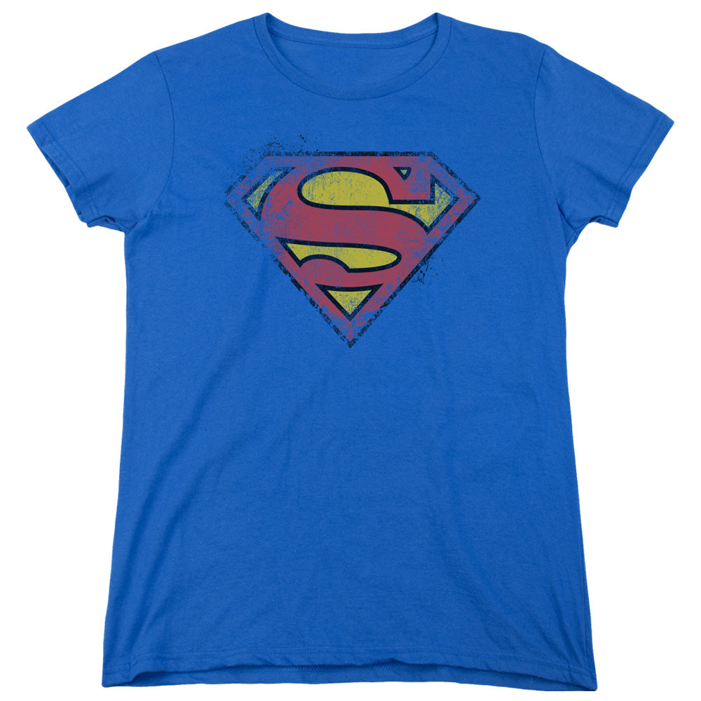 Superman Destroyed Supes Logo Womens T Shirt Royal Blue