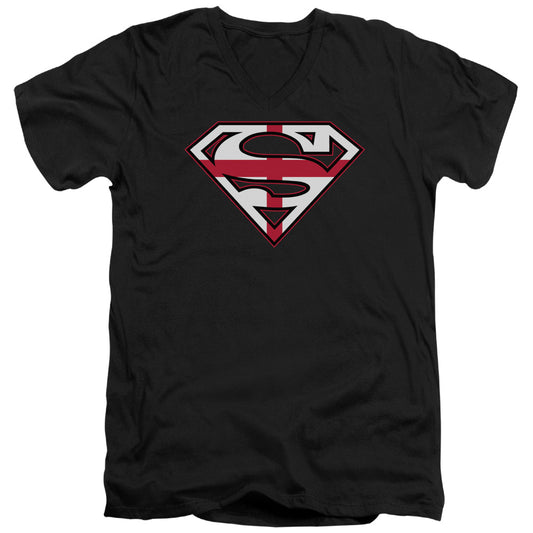 Superman English Shield S S Adult V Neck Black