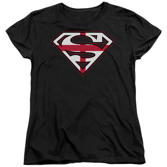 Superman English Shield Womens T Shirt Black