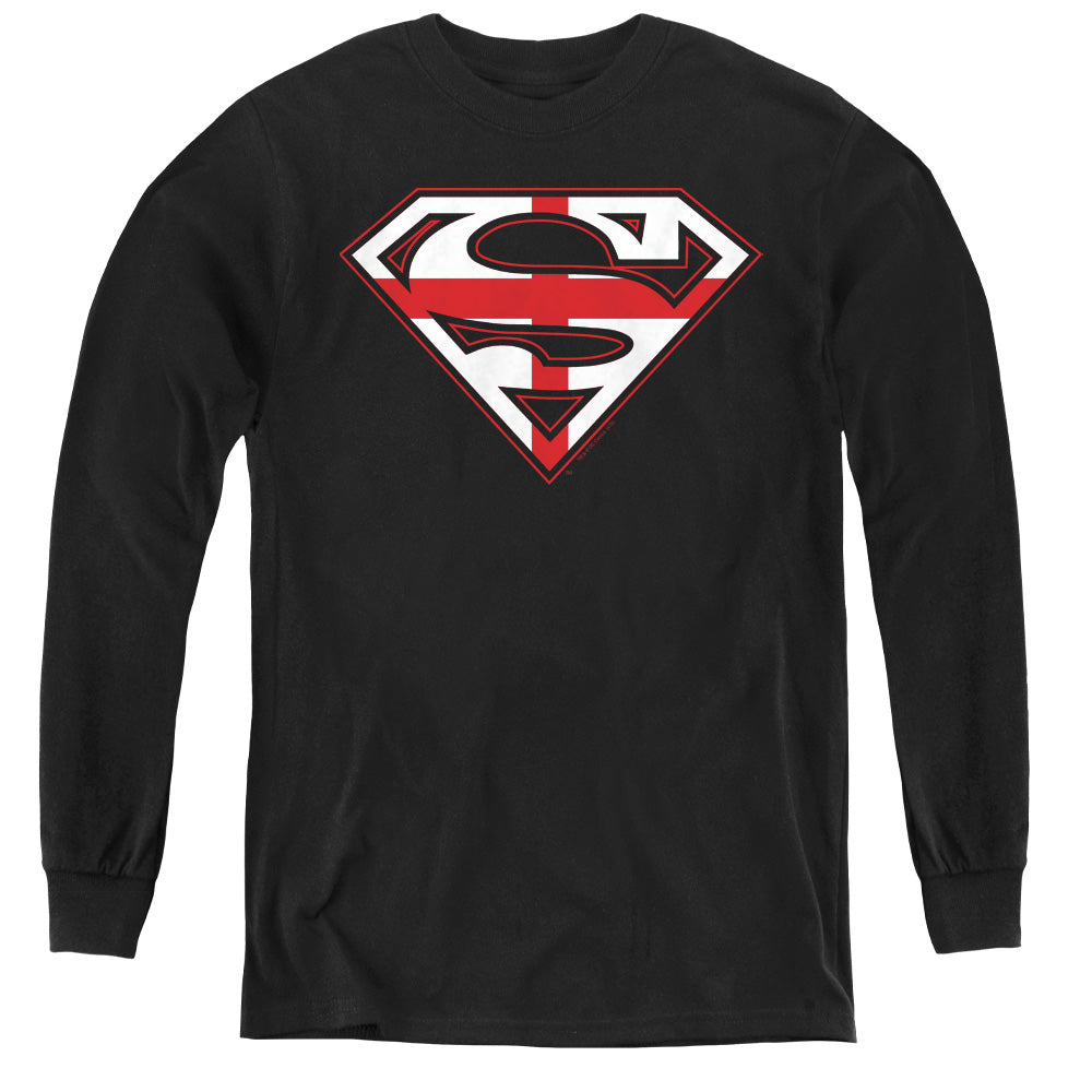 Superman English Shield Long Sleeve Kids Youth T Shirt Black