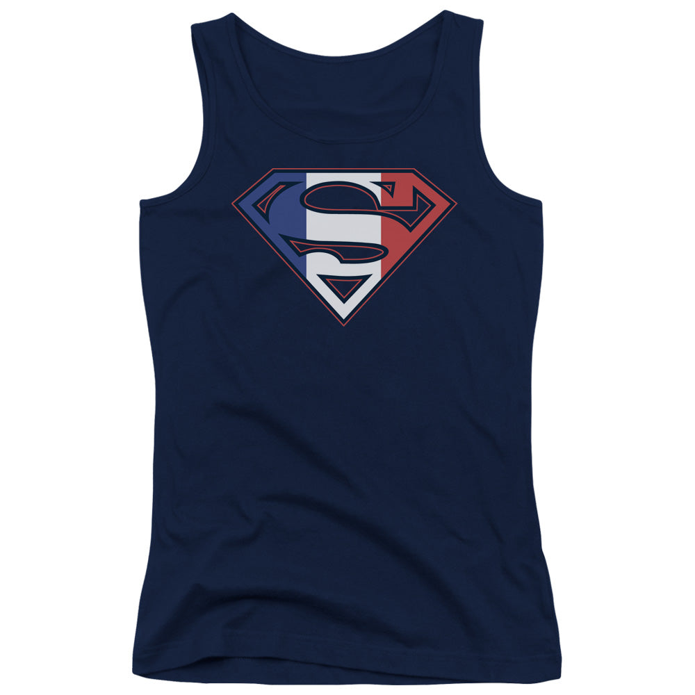 Superman French Shield Womens Tank Top Shirt Navy