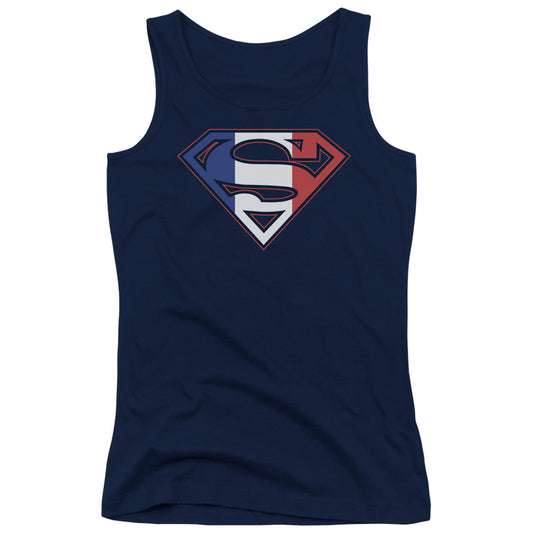 Superman French Shield Womens Tank Top Shirt Navy