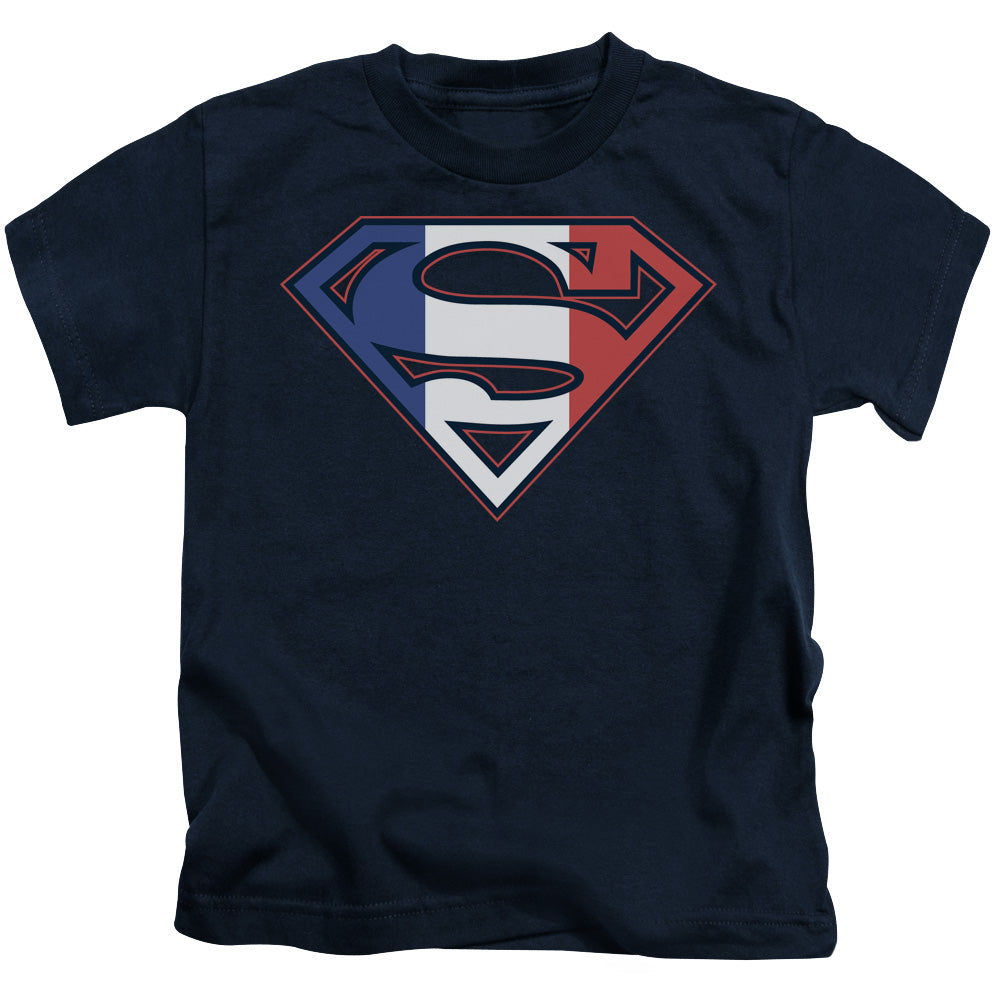 Superman French Shield Juvenile Kids Youth T Shirt Navy