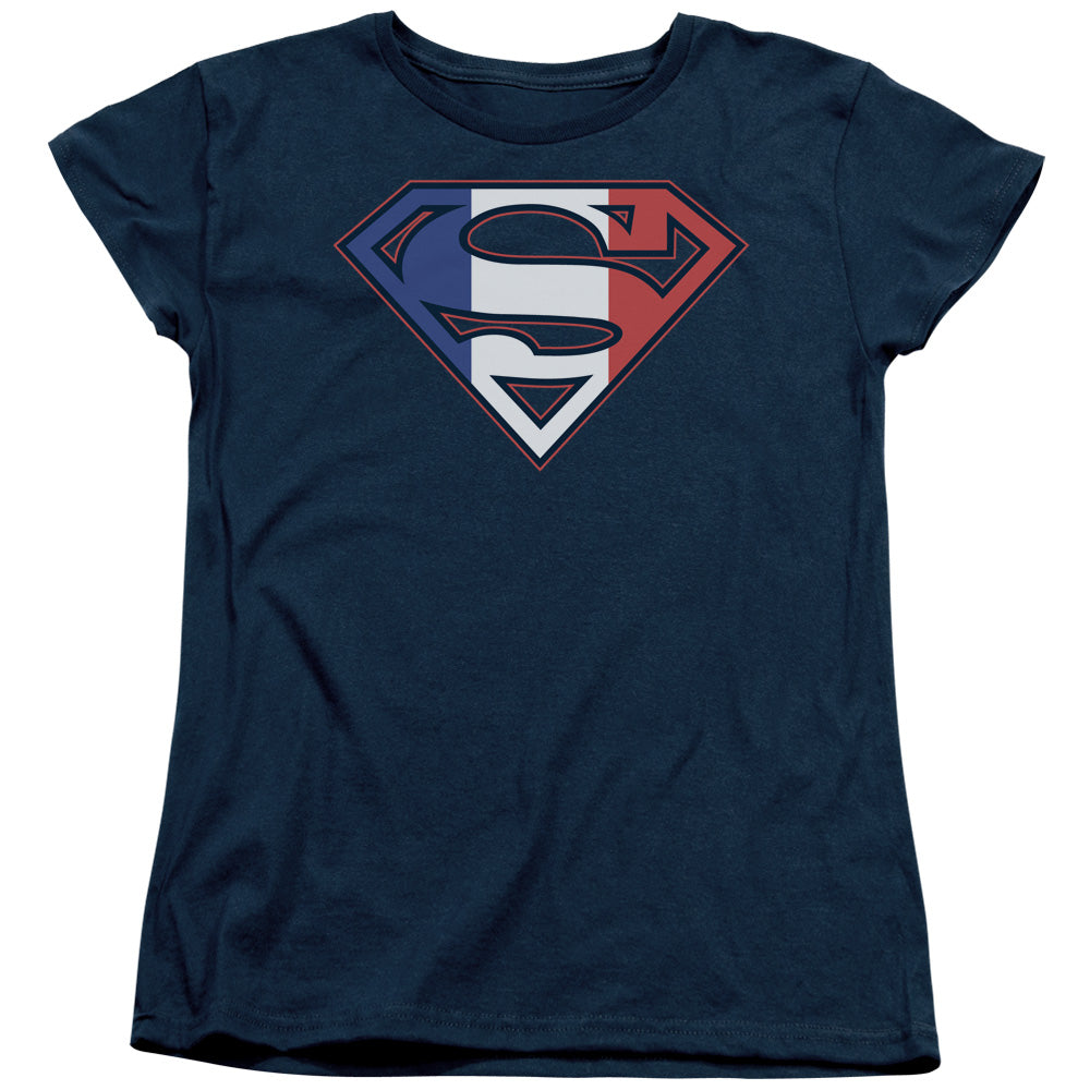 Superman French Shield Womens T Shirt Navy