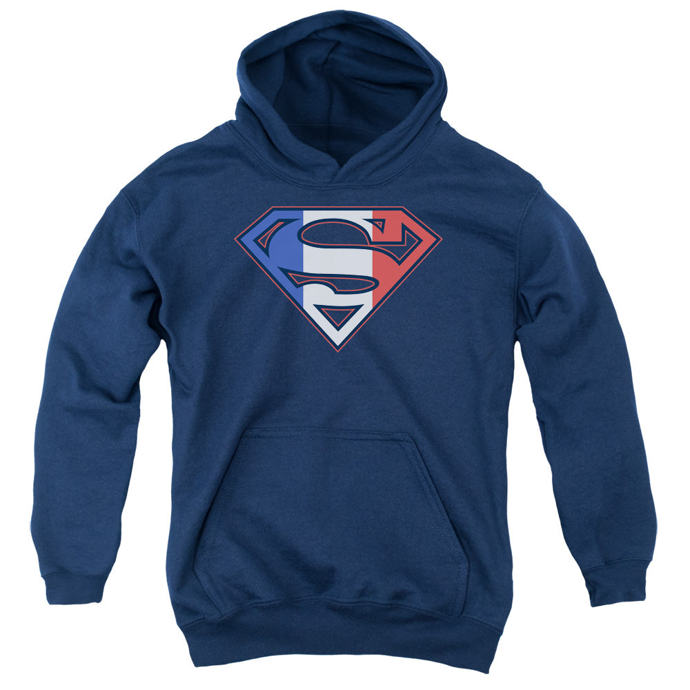 Superman French Shield Kids Youth Hoodie Navy