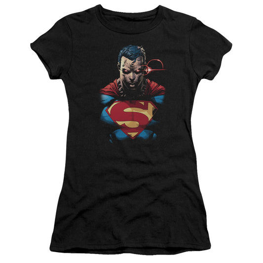 Superman Displeased Junior Sheer Cap Sleeve Womens T Shirt Black