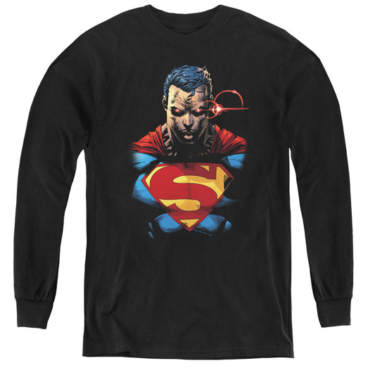 Superman Displeased Long Sleeve Kids Youth T Shirt Black