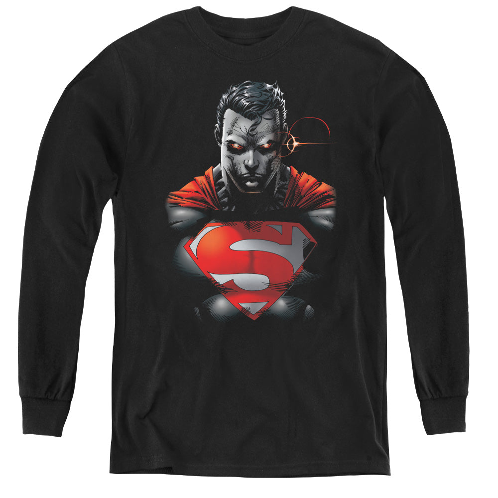 Superman Heat Vision Charged Long Sleeve Kids Youth T Shirt Black