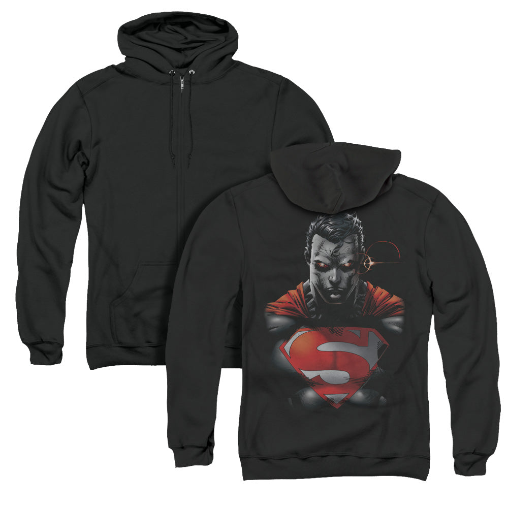 Superman Heat Vision Charged Back Print Zipper Mens Hoodie Black