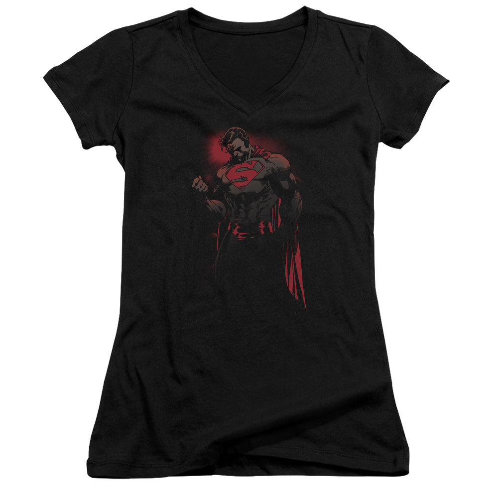 Superman Red Son Junior Sheer Cap Sleeve V Neck Womens T Shirt Black