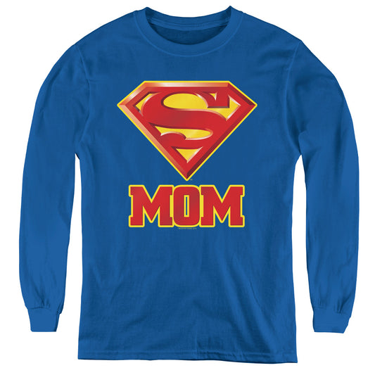 Superman Super Mom Long Sleeve Kids Youth T Shirt Royal Blue