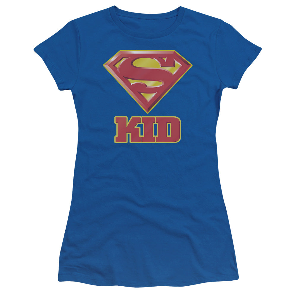 Superman Super Kid Junior Sheer Cap Sleeve Womens T Shirt Royal Blue