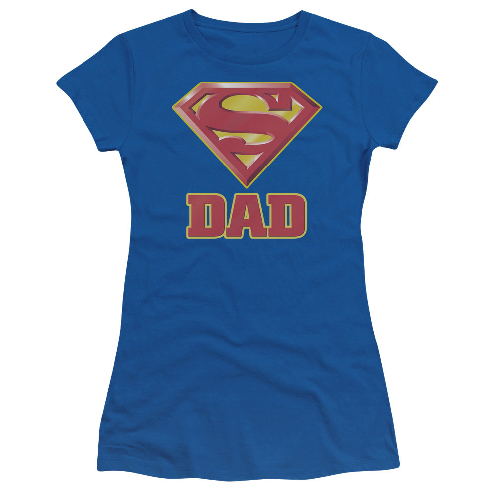 Superman Super Dad Junior Sheer Cap Sleeve Womens T Shirt Royal Blue