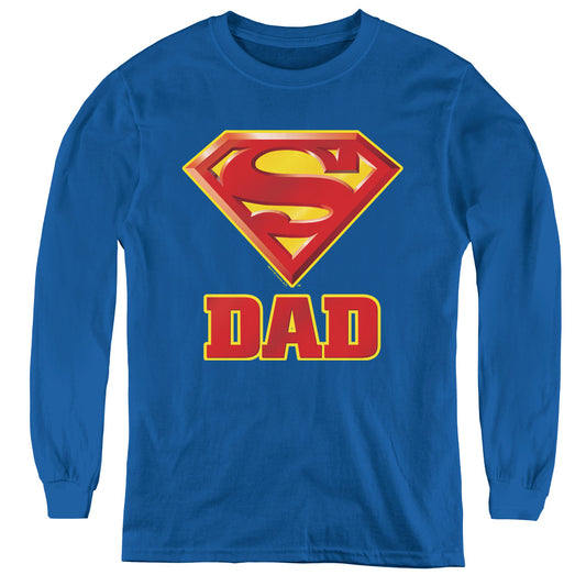 Superman Super Dad Long Sleeve Kids Youth T Shirt Royal Blue