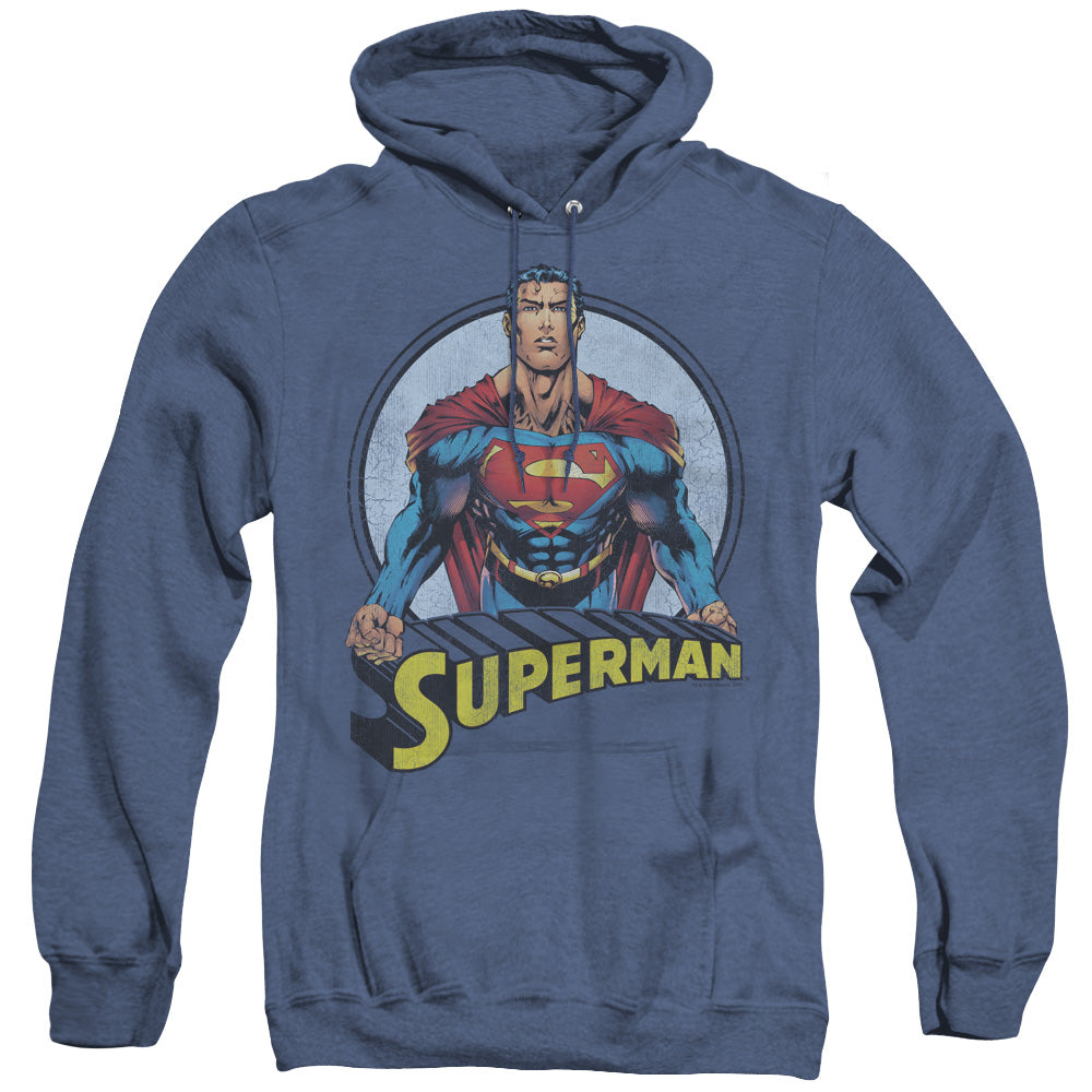 Superman Flying High Again Heather Mens Hoodie Royal Blue