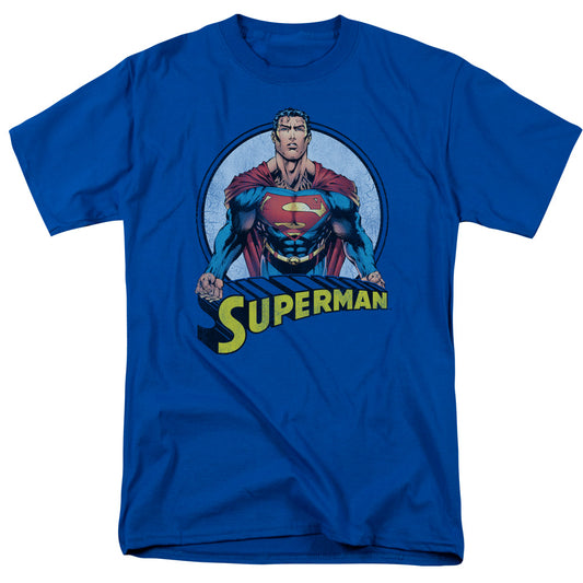 Superman Flying High Again Mens T Shirt Royal Blue