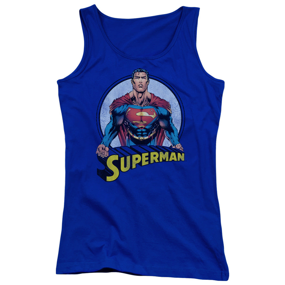 Superman Flying High Again Womens Tank Top Shirt Royal Blue