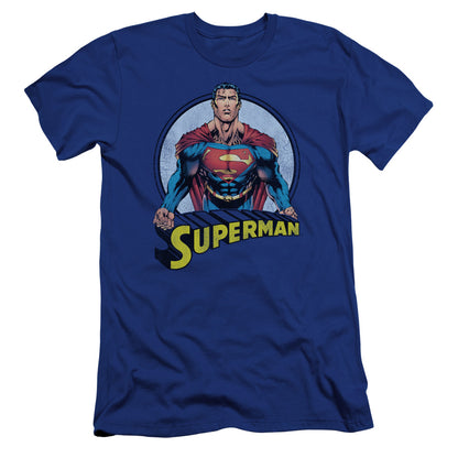 Superman Flying High Again Premium Bella Canvas Slim Fit Mens T Shirt Royal Blue