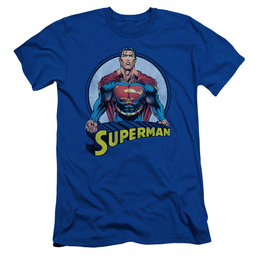 Superman Flying High Again Slim Fit Mens T Shirt Royal Blue