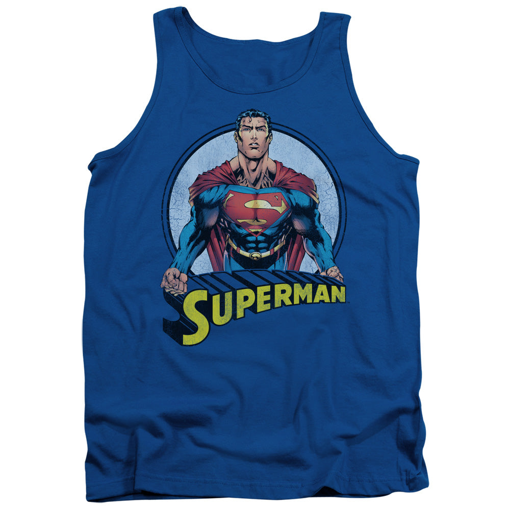 Superman Flying High Again Mens Tank Top Shirt Royal Blue