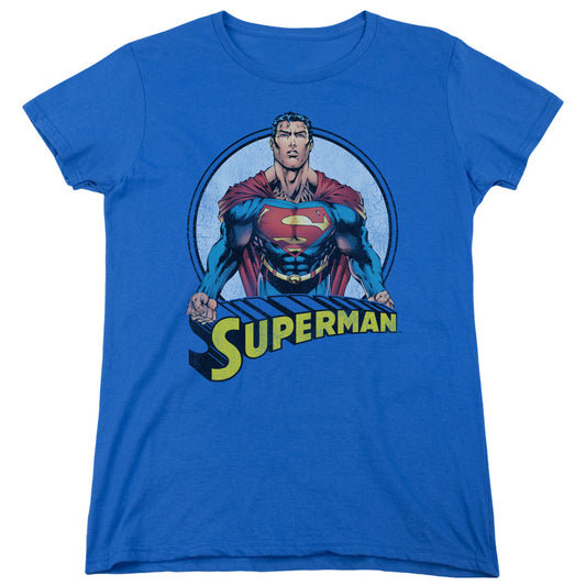 Superman Flying High Again Womens T Shirt Royal Blue