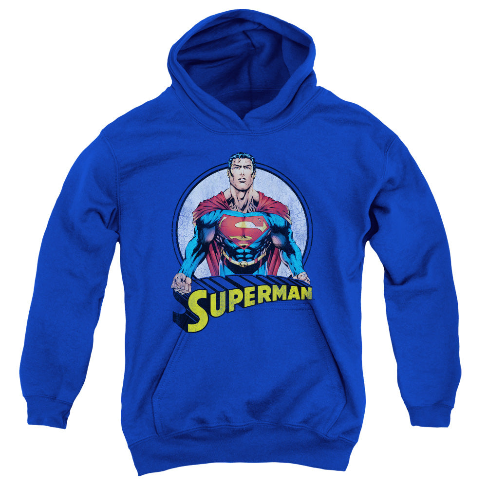 Superman Flying High Again Kids Youth Hoodie Royal