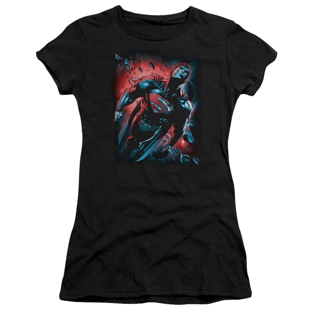 Superman Red Sun Junior Sheer Cap Sleeve Womens T Shirt Black