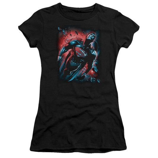 Superman Red Sun Junior Sheer Cap Sleeve Womens T Shirt Black