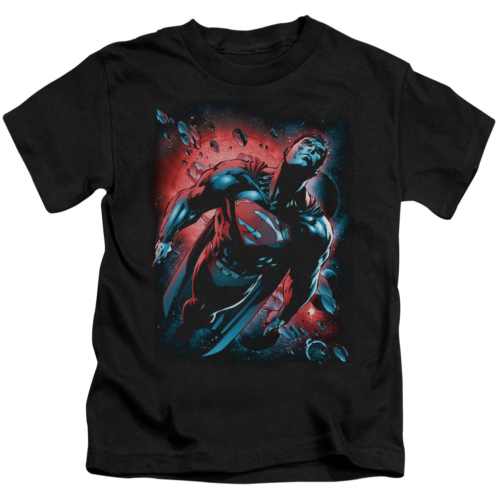 Superman Red Sun Juvenile Kids Youth T Shirt Black