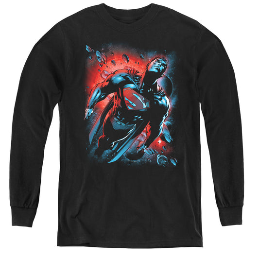 Superman Red Sun Long Sleeve Kids Youth T Shirt Black