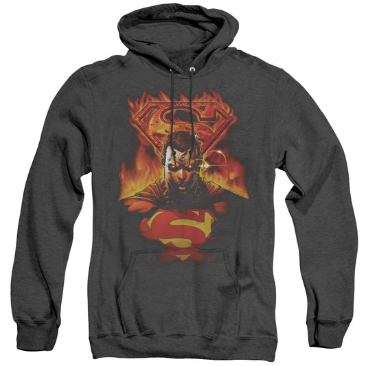 Superman Man On Fire Mens Heather Hoodie Black